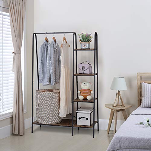 Matte Black Heavy Duty Garment Rack with 5 Wood Shelves P10408