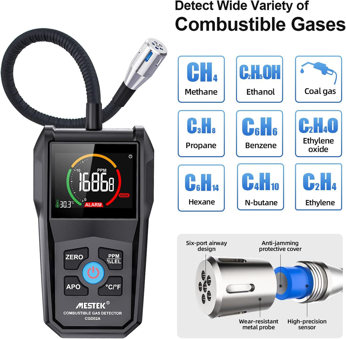 Gas Leak Detector with Alarm and Color LCD Display 0-50000PPM Pack of 2 L644017