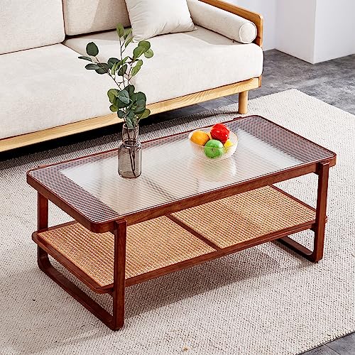 Rattan Coffee Table with Tempered Glass Top B351525