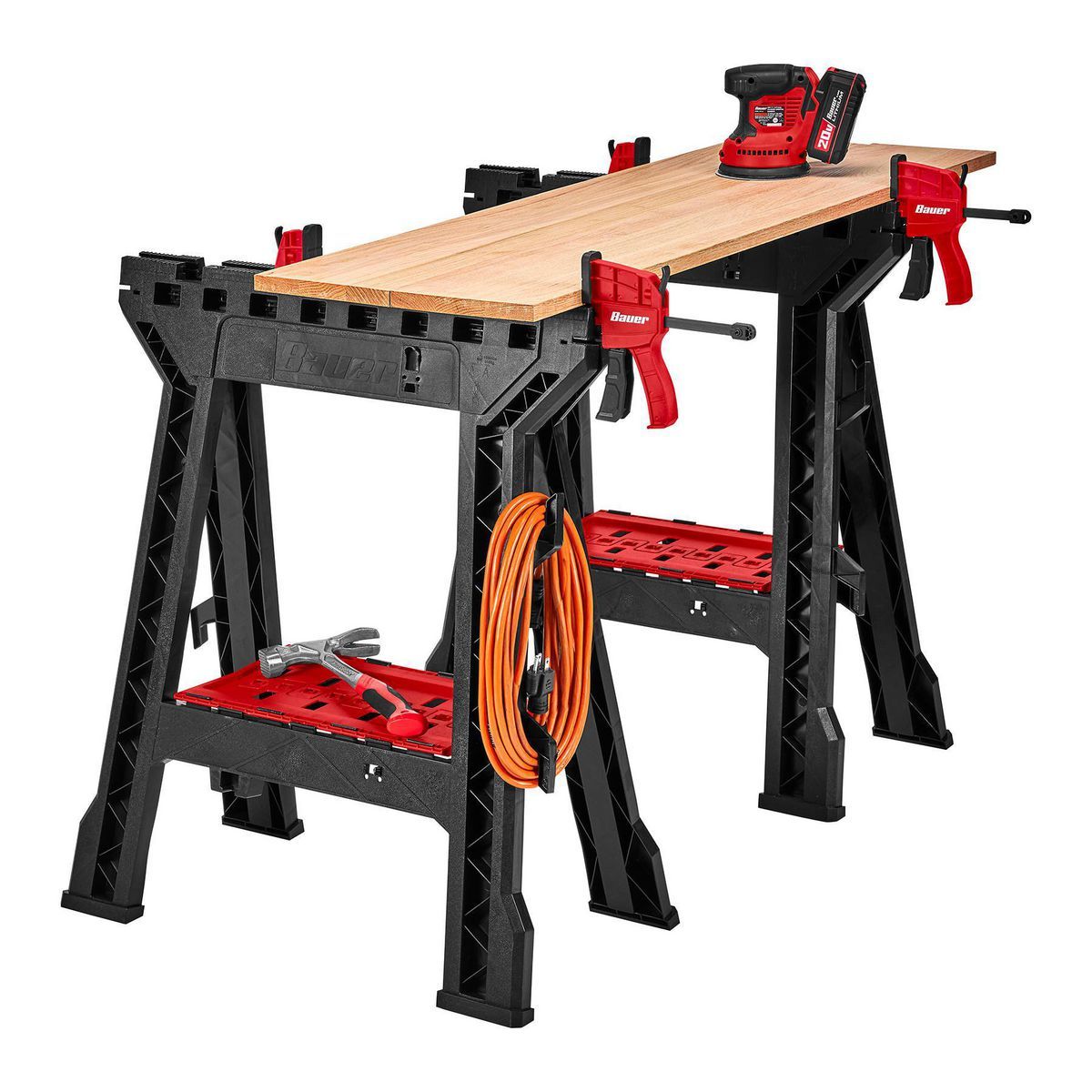 Polypropylene Folding Sawhorse with Bar Clamp, 500 lb. Capacity M813777