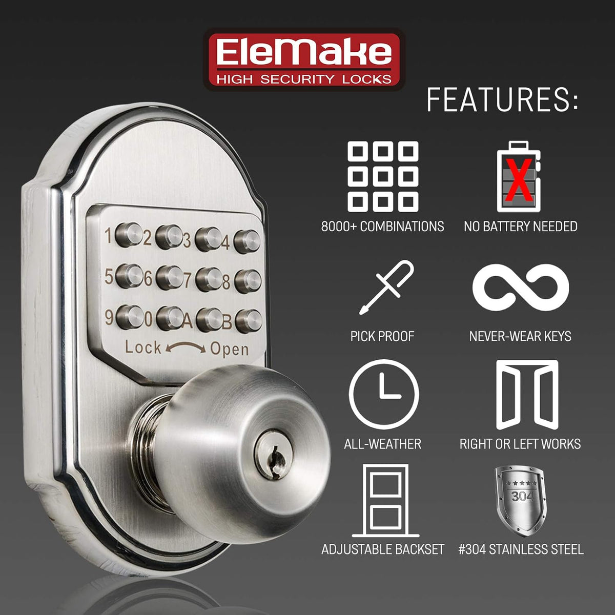 Keyless Deadbolt Lock Stainless Steel 304 Pack of 2 R444