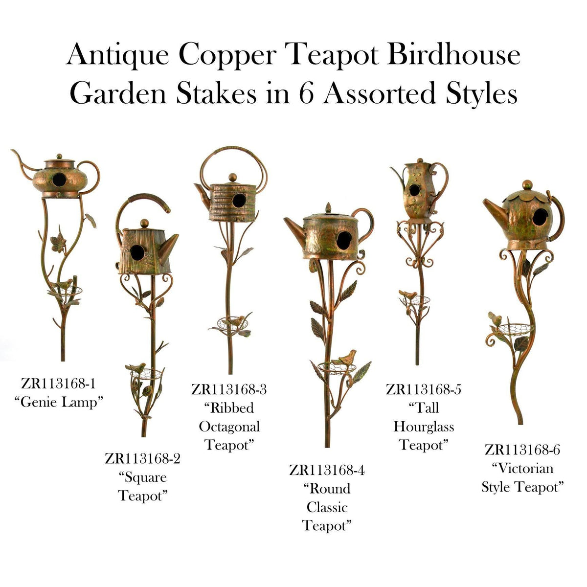 Antique Copper Teapot Birdhouse Garden Stake W3768