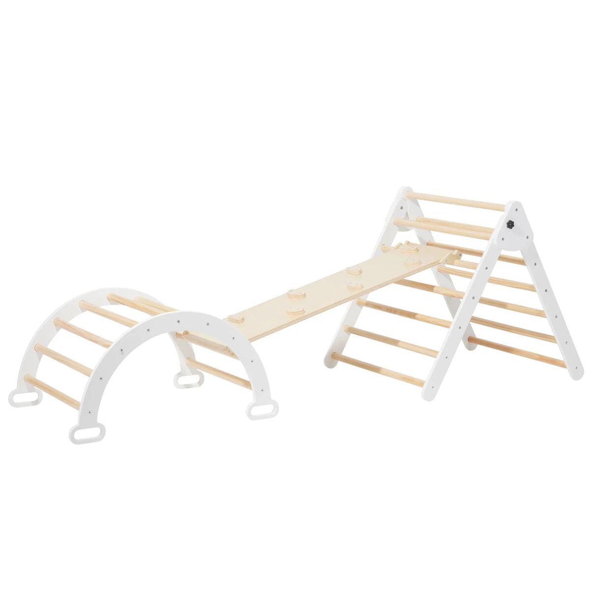 Foldable Wooden Climbing Triangle Arch with Ramp and Slide Y556
