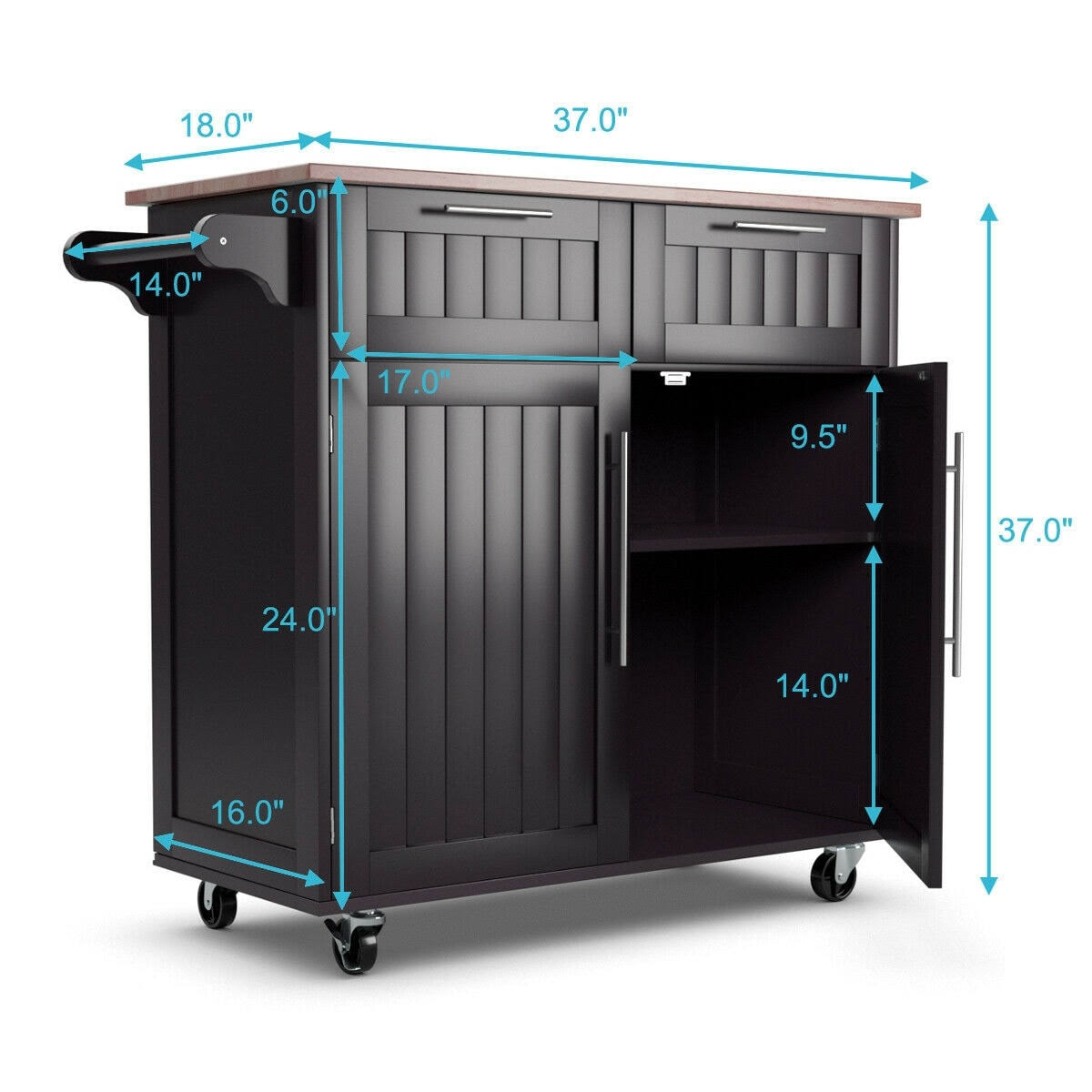 Brown Rolling Kitchen Cart with Storage Q20033