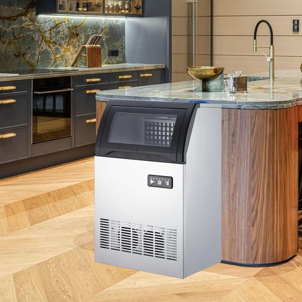 Stainless Steel Freestanding Ice Maker with 33 Lbs Ice Storage, 100 Lbs/24H V7933