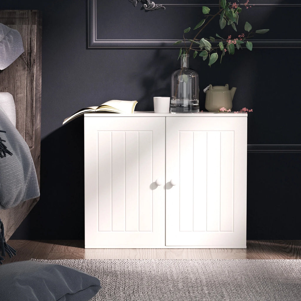 White Free Standing Wooden Bathroom Storage Cabinet with Double Doors S103998