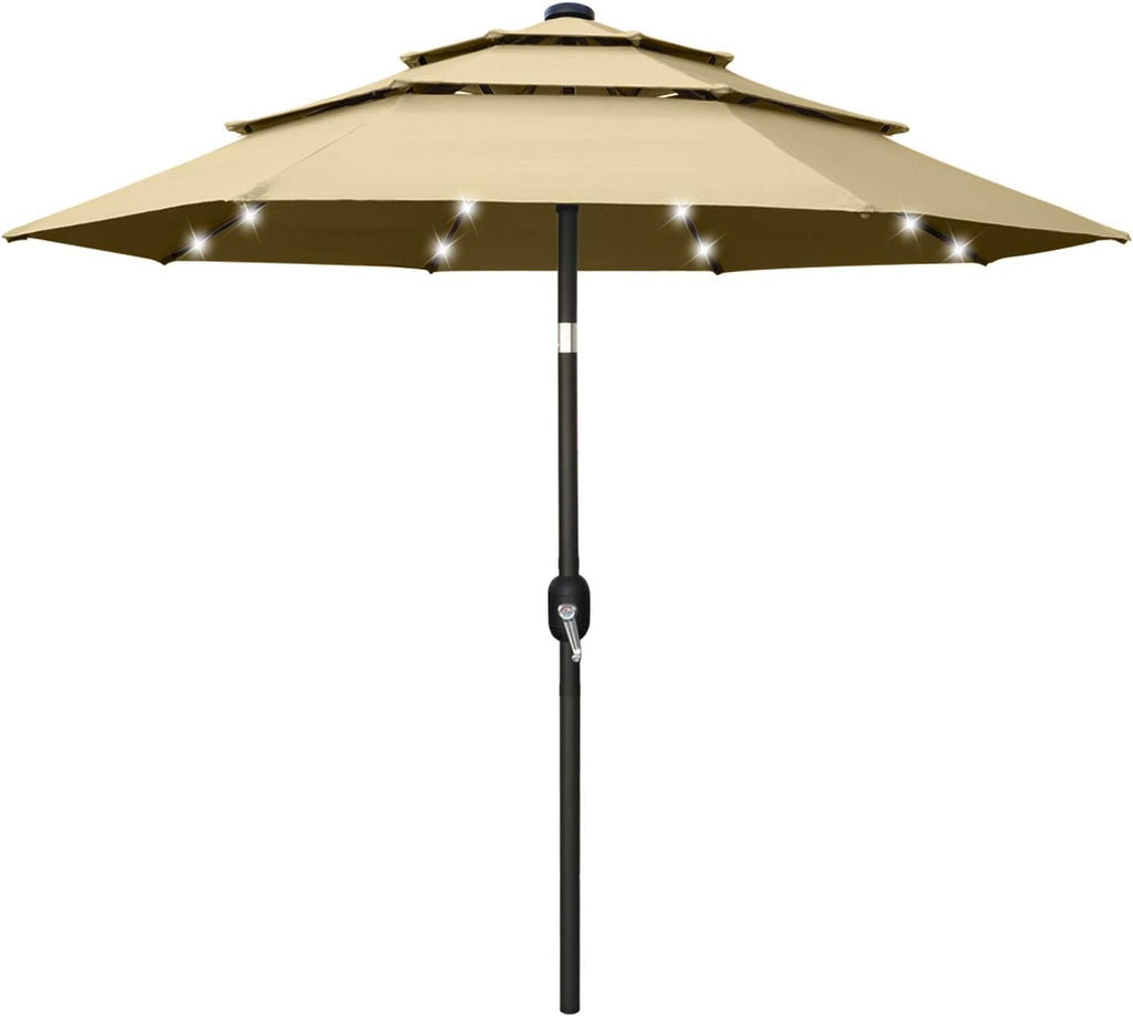 11FT Solar 3 Tiers Market Umbrella with 32 LED Z846939