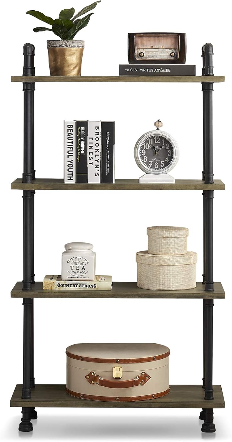 White Walnut Solid Wood 4 Shelf Bookshelf L204