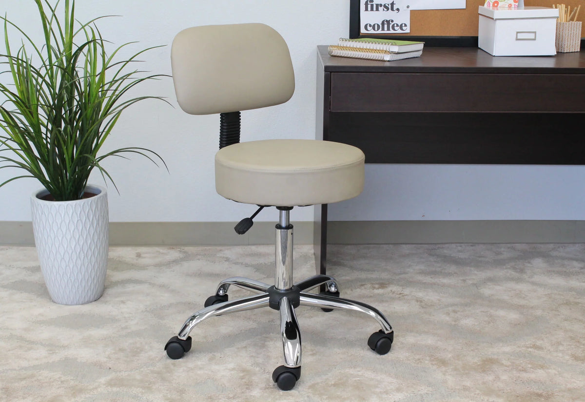 Beige Adjustable Rolling Stool with Back E399949