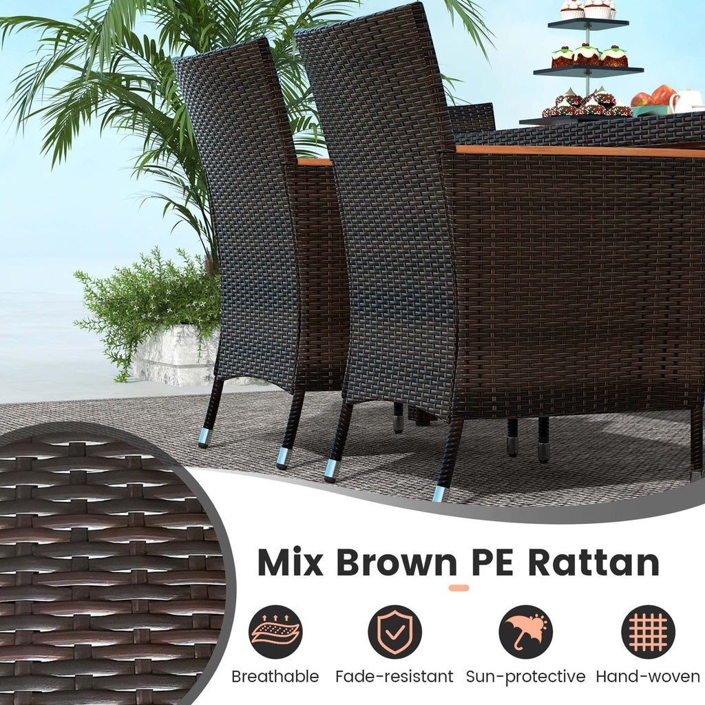 7 Pieces Outdoor Wicker Dining Set with Acacia Wood Table A537885