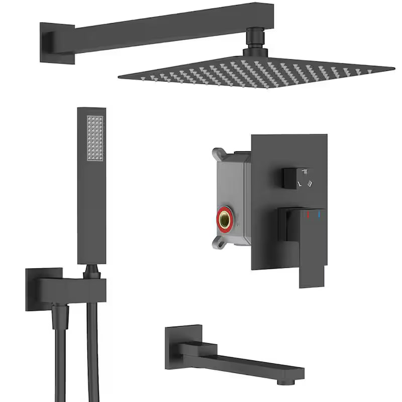 3-Spray Hand Shower Tub and Shower Faucet with 12 in. Rain Shower Head in Matte Black E7374