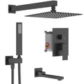 3-Spray Hand Shower Tub and Shower Faucet with 12 in. Rain Shower Head in Matte Black E7374