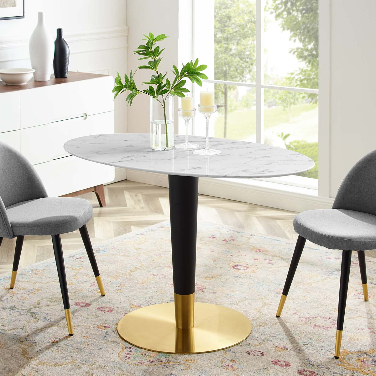 Oval Artificial Marble Metal Steel Dining Table M669
