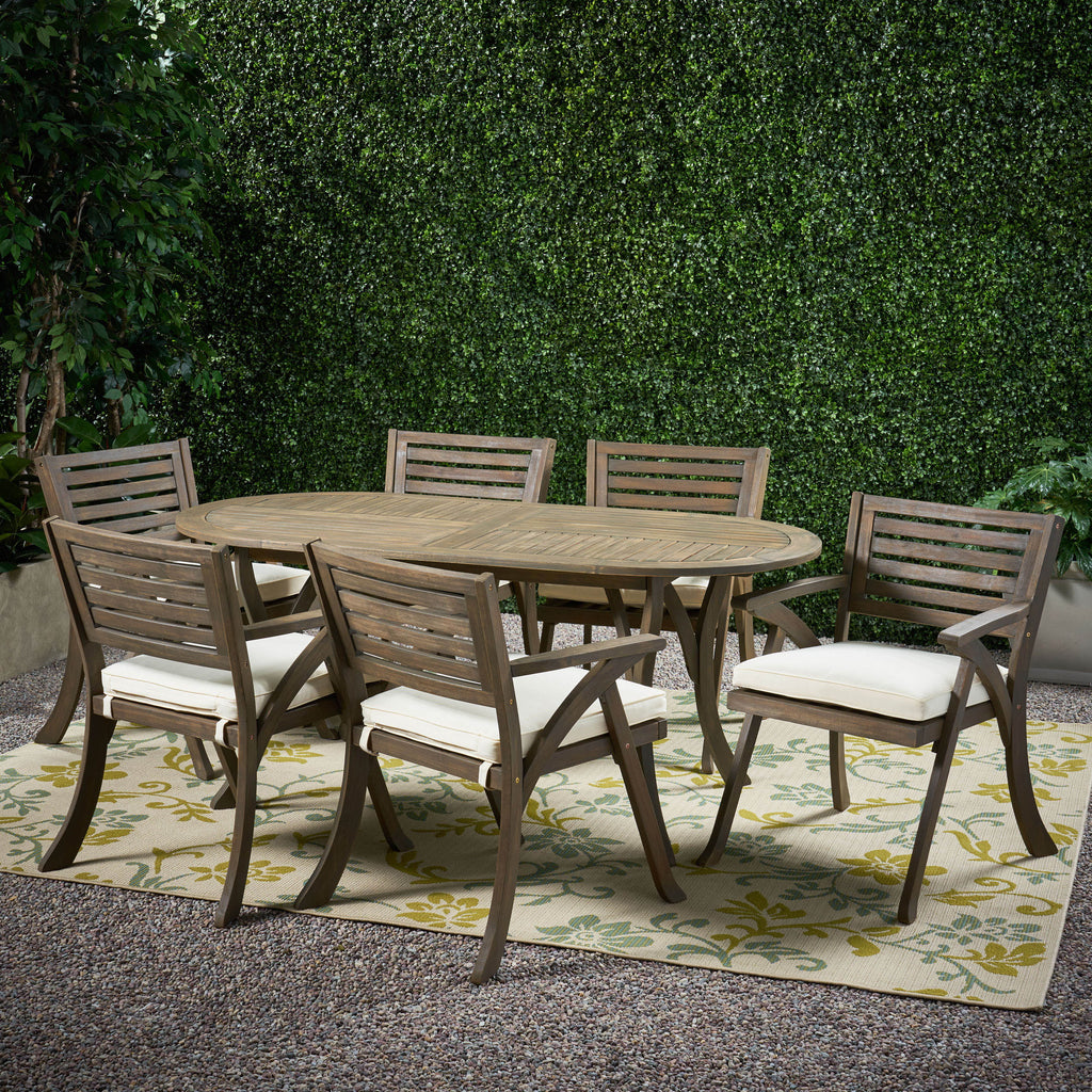 Acacia Wood 7 Piece Dining Set with Cushion C495602