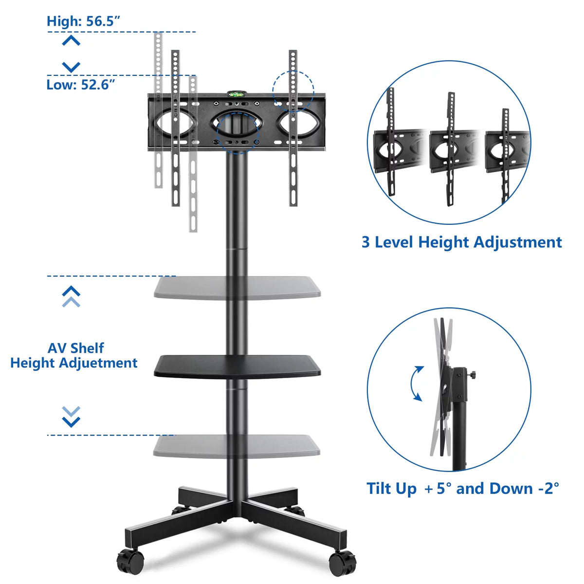 Modern Rolling TV Stand for 32 to 60 inch Flat Panel TVs F8141