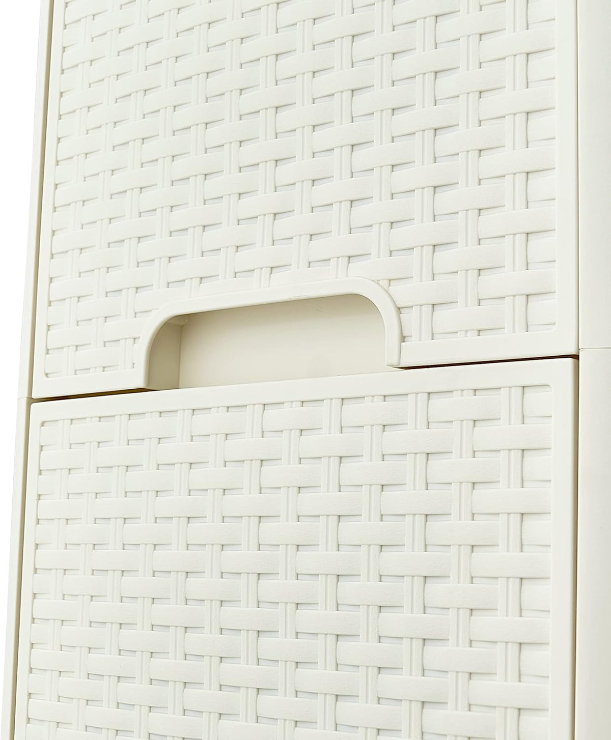 3 Drawer White Wicker Storage Cabinet with Wheels B30802