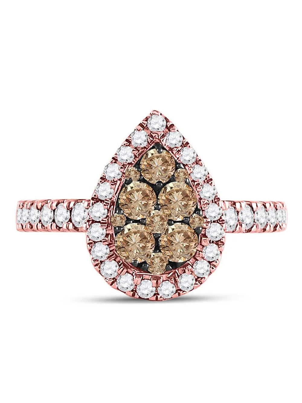 14kt Rose Gold Round Brown Diamond Teardrop Cluster Ring 1 Cttw L8914