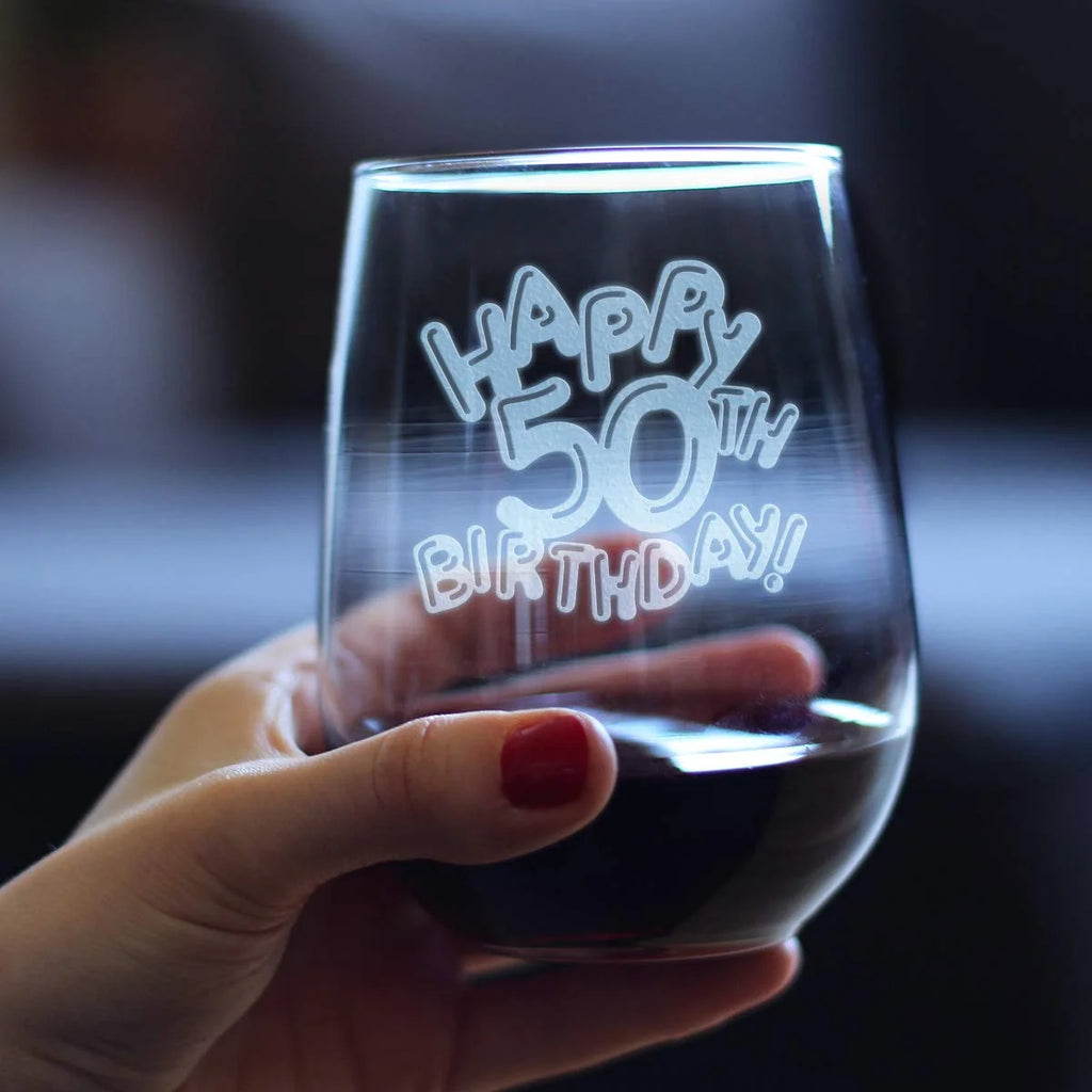 50Th Birthday Stemless Wine Glass 17 Oz V73820