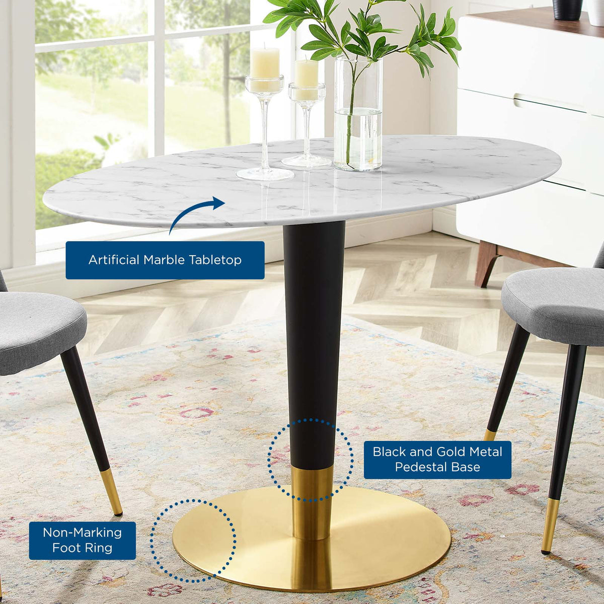 Oval Artificial Marble Metal Steel Dining Table M669