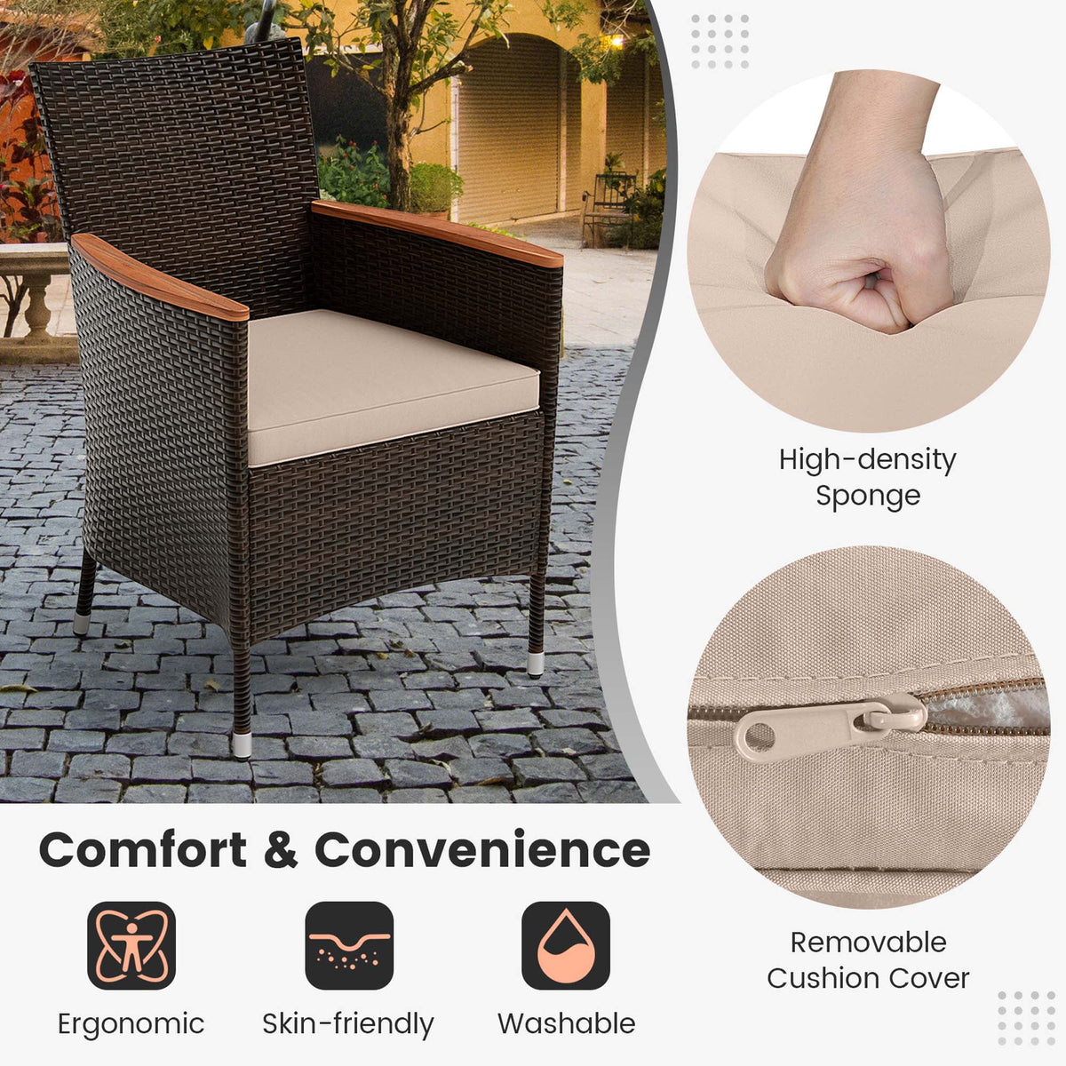 7 Pieces Outdoor Wicker Dining Set with Acacia Wood Table A537885