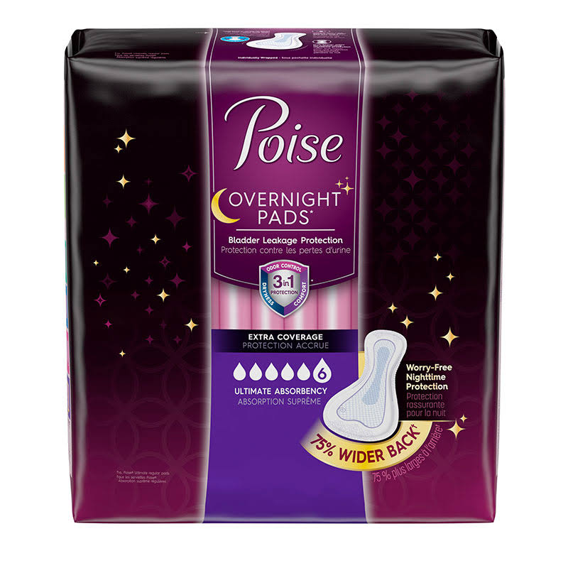 Poise Overnight Incontinence Pads, Ultimate Absorbency, Extra Coverage, Case W183915