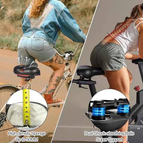 Wide Bicycle Saddle Seat with Dual Shock Absorbing Ball, Thickened Memory Foam, Waterproof E7284