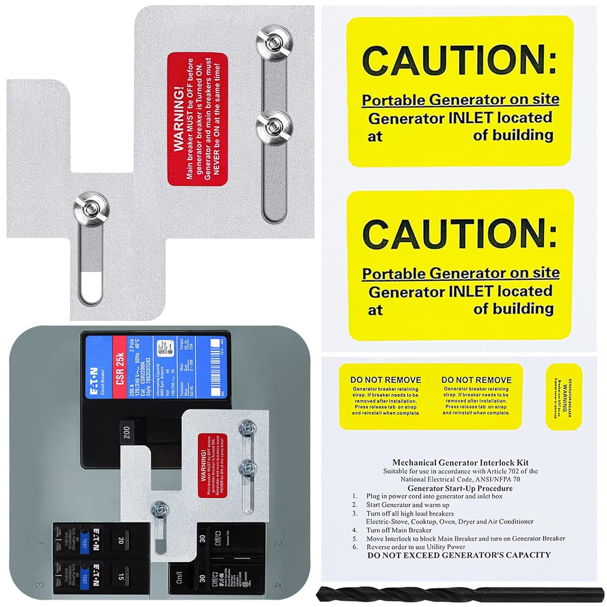 Generator Horizontal Electrical Interlock Kit, 1 1/4-1 7/16 inches Spacing P3310