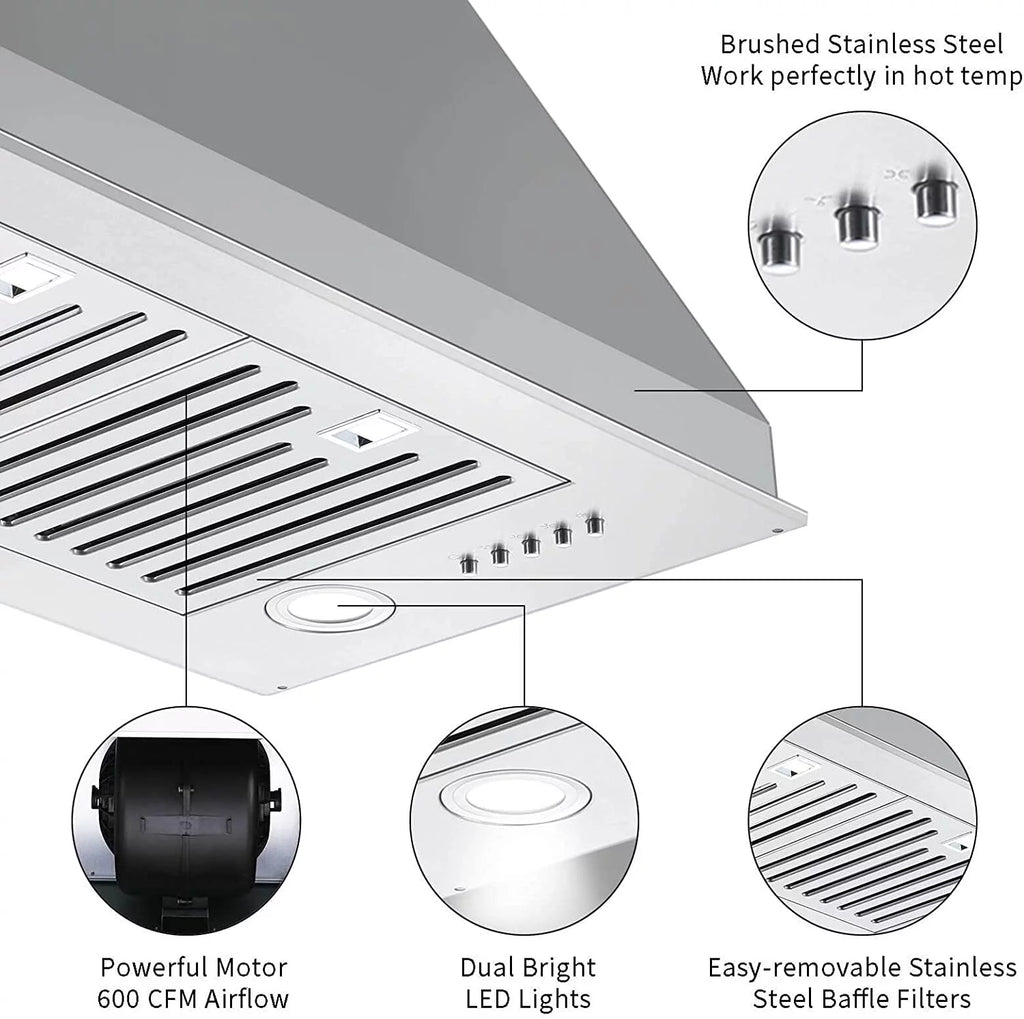 30 inch 600 CFM Built-in Stainless Steel Range Hood C767