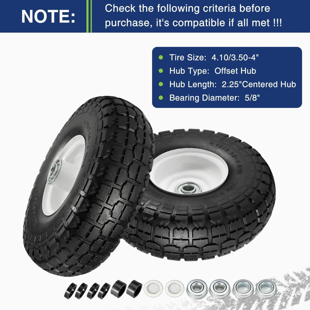 10 Flat Free Solid Rubber Wheels with 5/8 Bearings X930639