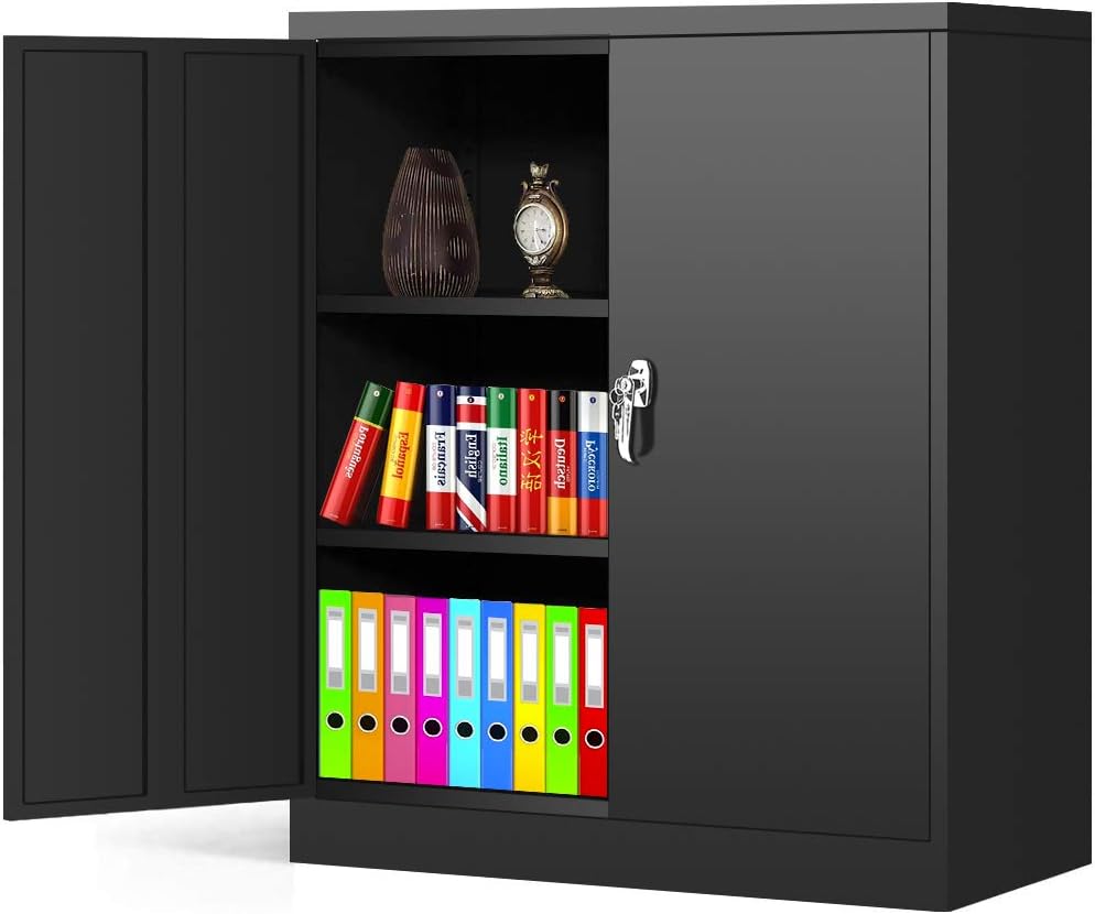 Black Metal Locking Storage Cabinet with 2 Doors and 2 Adjustable Shelves G74884