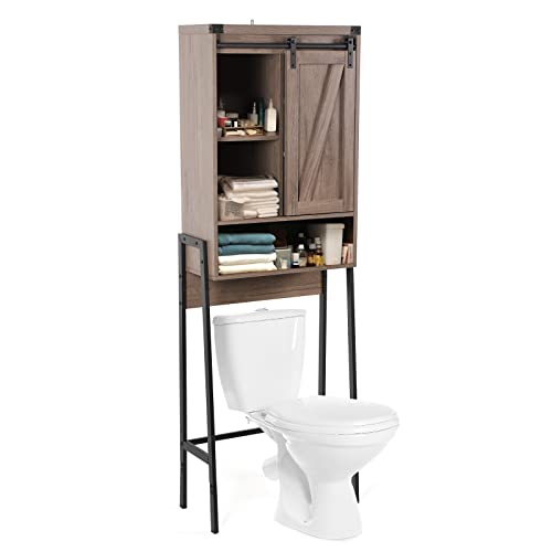 Brown Over Toilet Storage Cabinet with Adjustable Shelf Sliding Door H1120