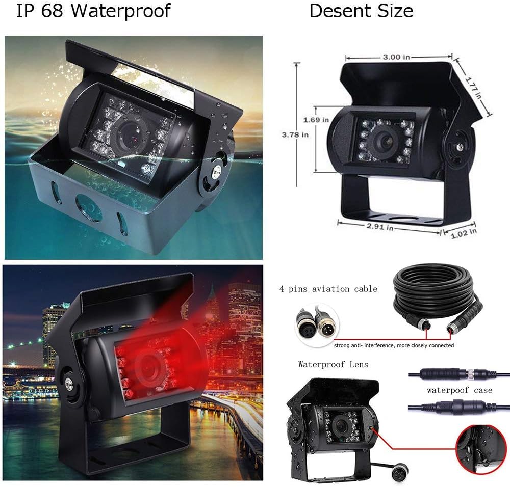 Hard Wired Backup Camera 9'' Quad Split Screen HD Monitor System Pack of 2 O5269