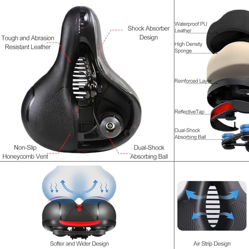 Wide Bicycle Saddle Seat with Dual Shock Absorbing Ball, Thickened Memory Foam, Waterproof E7284