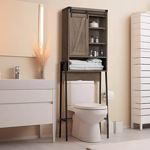 Brown Over Toilet Storage Cabinet with Adjustable Shelf Sliding Door H1120