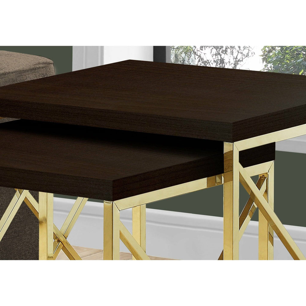 Cappuccino Gold Particle Board Metal 2pcs Nesting Table Set W985