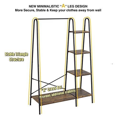 Matte Black Heavy Duty Garment Rack with 5 Wood Shelves P10408