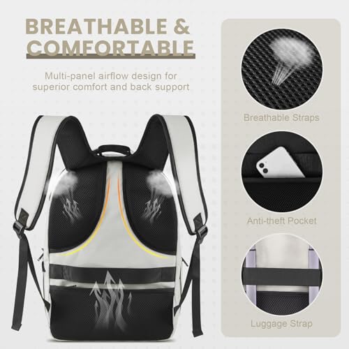 17 Inch Grey Water Resistant Travel Laptop Backpack with USB Charger Hole & Luggage Sleeve I645347