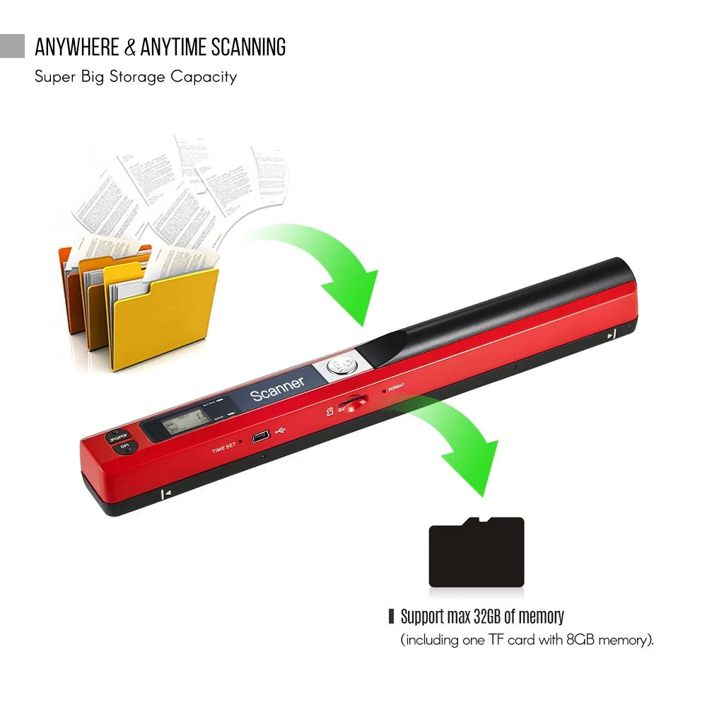 Portable Handheld Wireless Scanner A4 Size 900DPI LCD Display with 8GB TF Card V5034