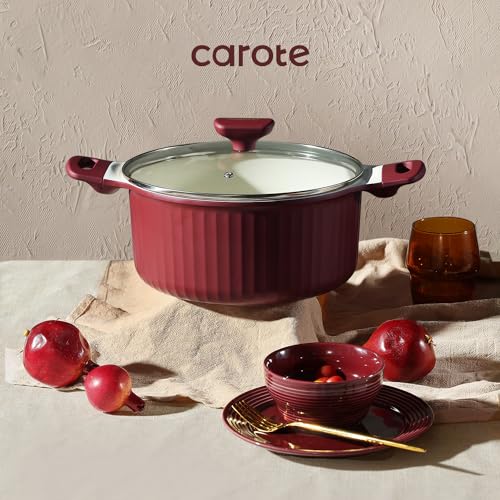 12pcs Non Stick Granite Pots and Pans Set, Dark Red I2903
