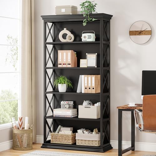 6-Tier 71 Inches Industrial Tall Bookcase, Brown and Black J4259