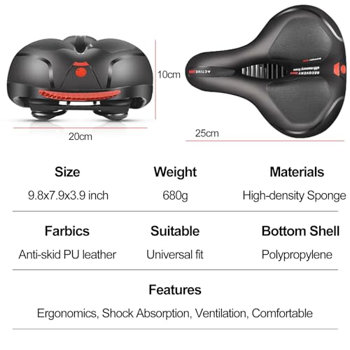Wide Bicycle Saddle Seat with Dual Shock Absorbing Ball, Thickened Memory Foam, Waterproof E7284