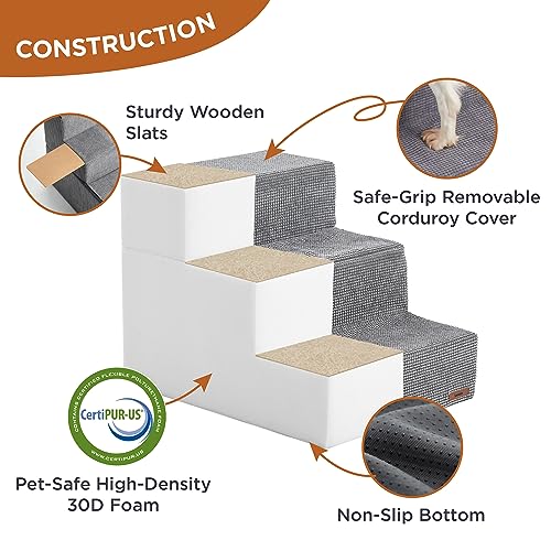 Grey 4-Steps Foldable Dog Stairs with Non-Slip Bottom M37541