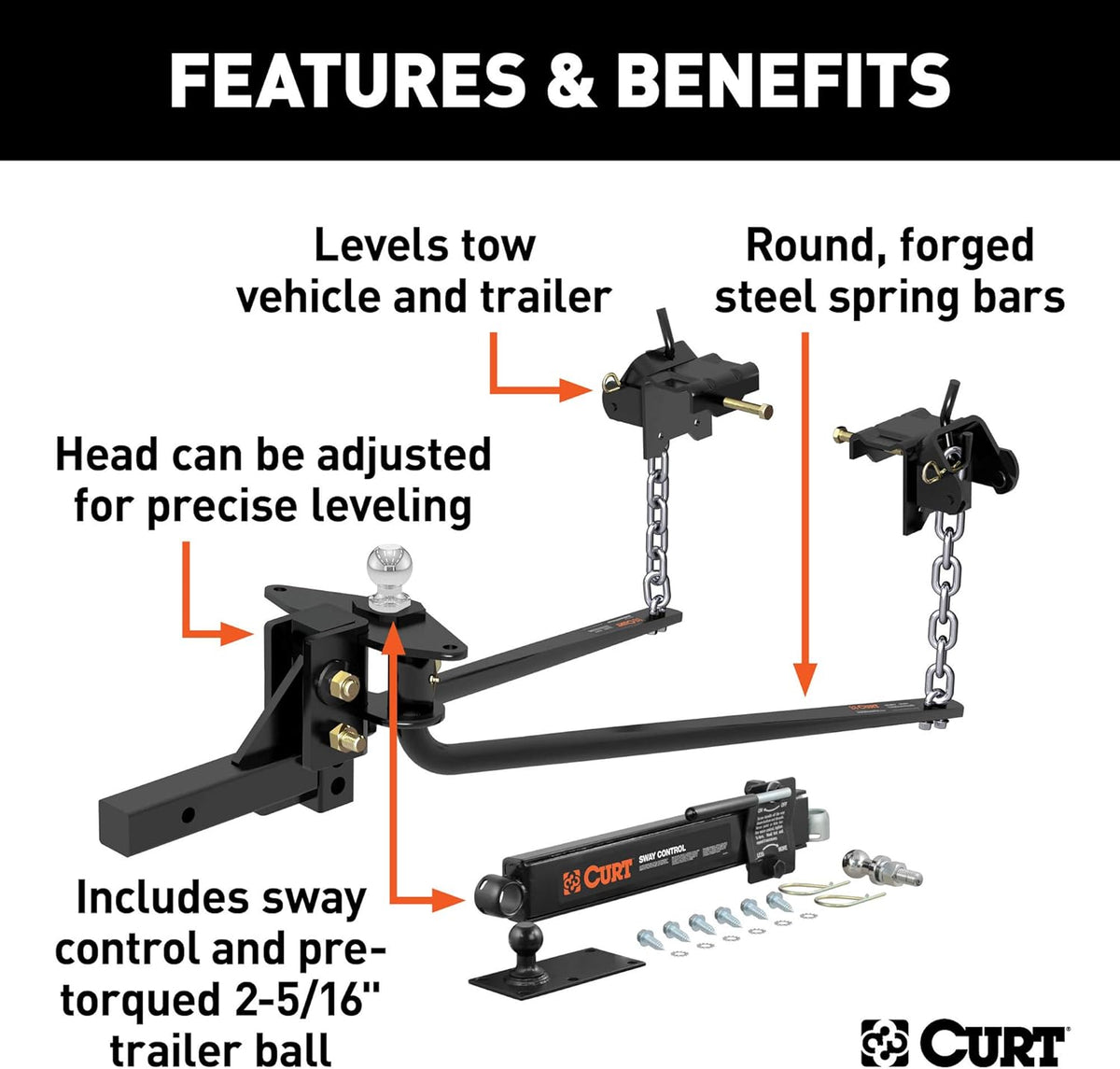 Black Round Bar Weight Distribution Hitch with 2-In Shank, 2-5/16-Inch Ball A27107