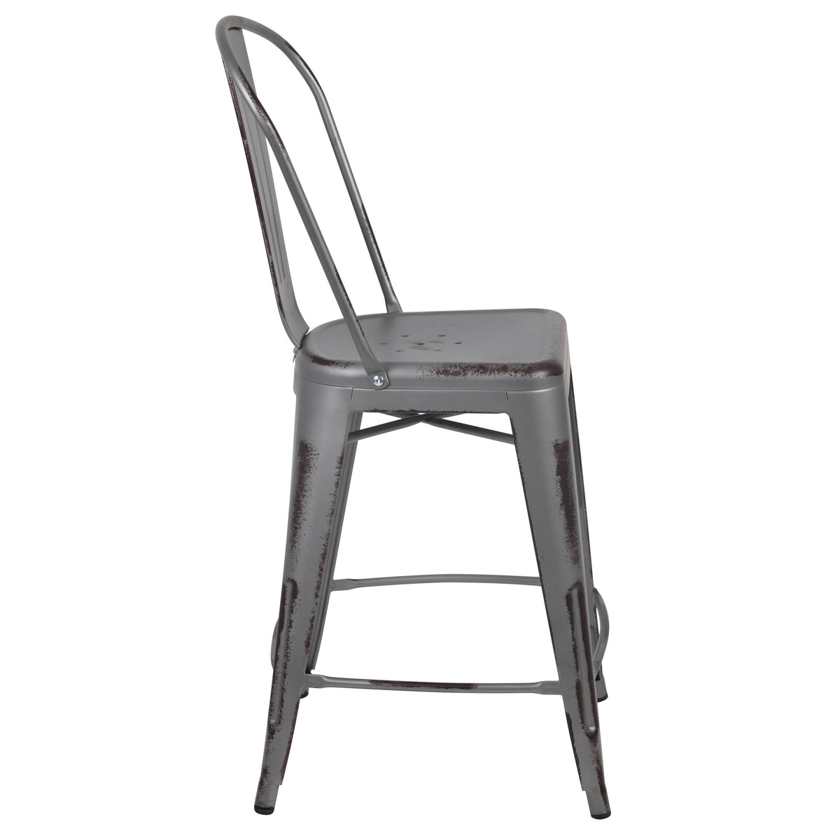 24-Inch Distressed Metal Stool D674597