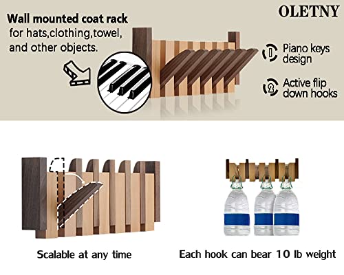 Wood Coat Rack Wall Mount with 4 Flip-Down Hooks Q4576