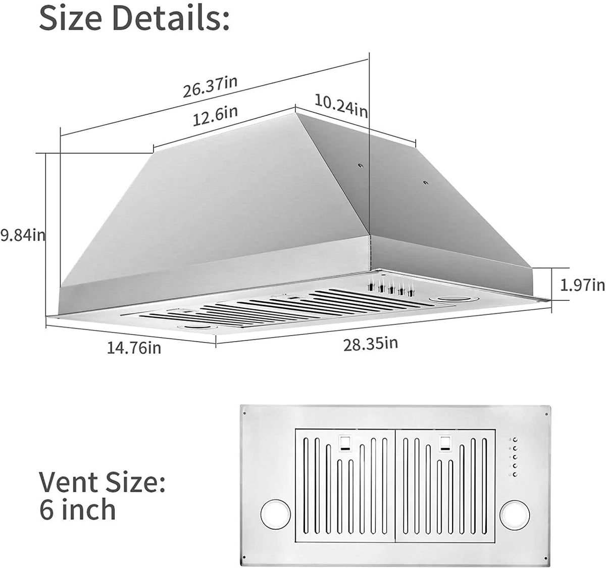 30 inch 600 CFM Built-in Stainless Steel Range Hood C767