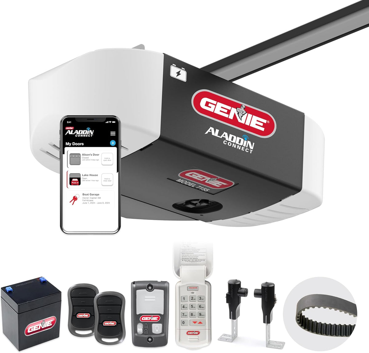 Smart Garage Door Opener with WiFi and Battery Backup, Black/White J131