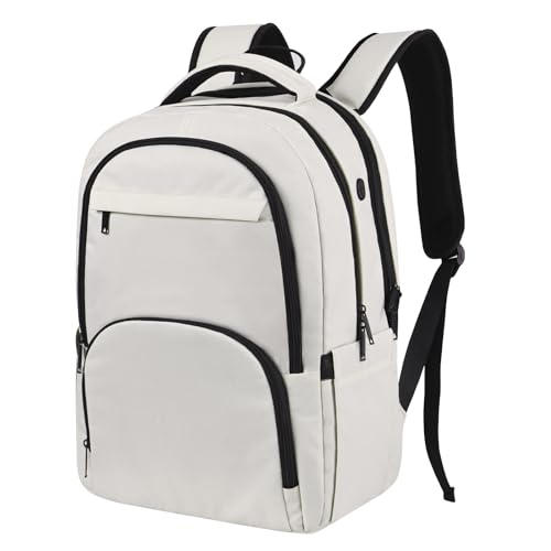 17 Inch Grey Water Resistant Travel Laptop Backpack with USB Charger Hole & Luggage Sleeve I645347