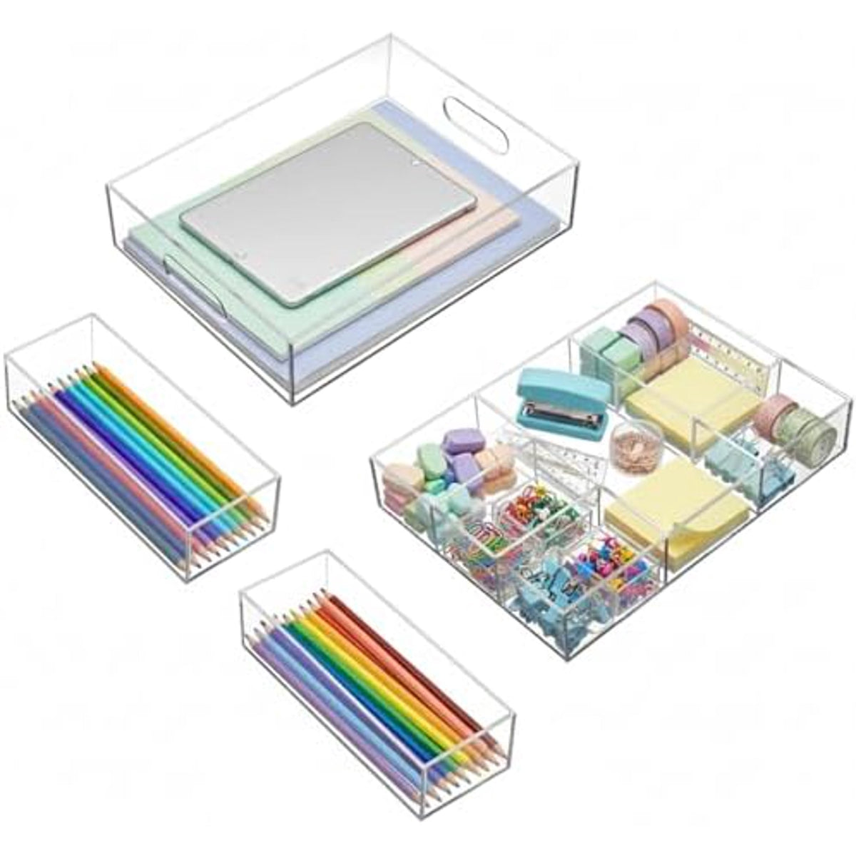 Clear Acrylic Desk Drawer Organizer Set 4 Pack E3749