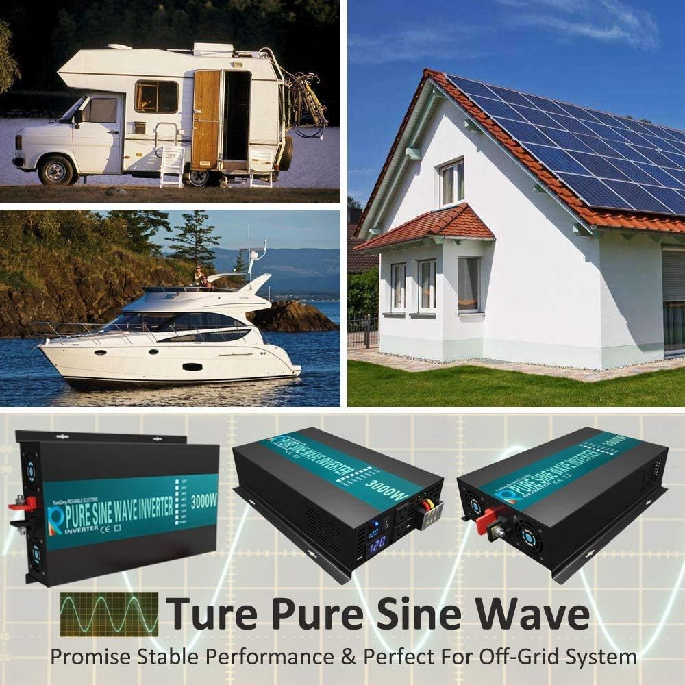 3000W 48V 120V Pure Sine Wave Power Inverter with 2 AC Outlets D6183